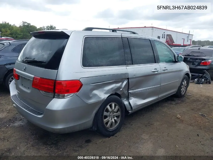 2010 Honda Odyssey Ex-L VIN: 5FNRL3H67AB024839 Lot: 40339318