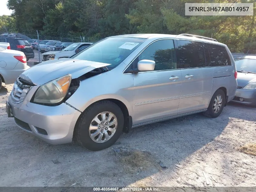 2010 Honda Odyssey Ex-L VIN: 5FNRL3H67AB014957 Lot: 40354667