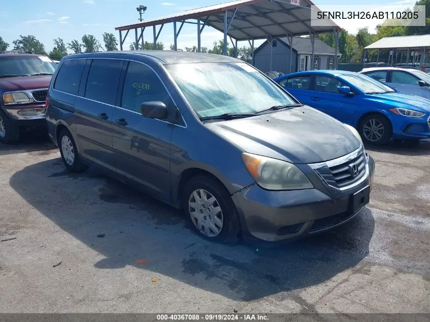 5FNRL3H26AB110205 2010 Honda Odyssey Lx