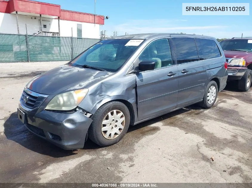 2010 Honda Odyssey Lx VIN: 5FNRL3H26AB110205 Lot: 40367088