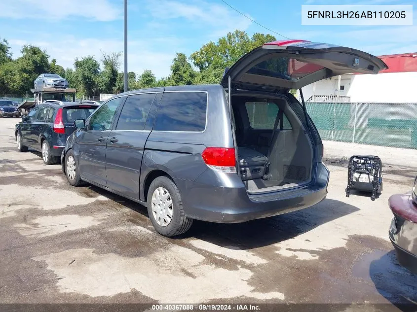 2010 Honda Odyssey Lx VIN: 5FNRL3H26AB110205 Lot: 40367088