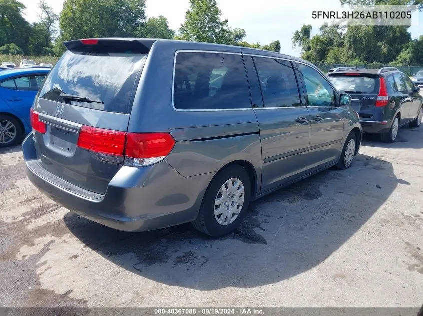 5FNRL3H26AB110205 2010 Honda Odyssey Lx