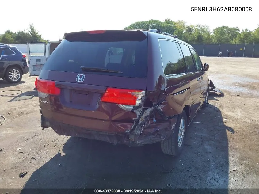 2010 Honda Odyssey Ex-L VIN: 5FNRL3H62AB080008 Lot: 40375888