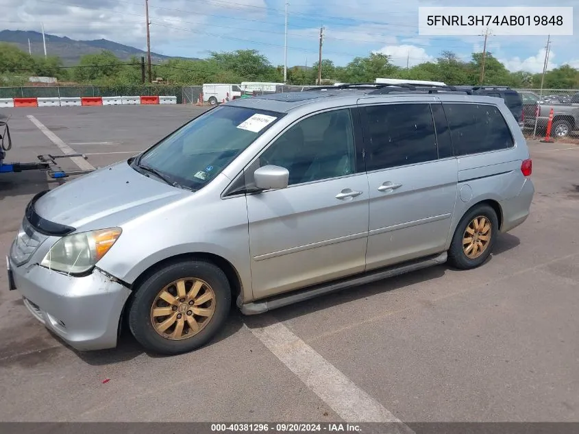 5FNRL3H74AB019848 2010 Honda Odyssey Ex-L