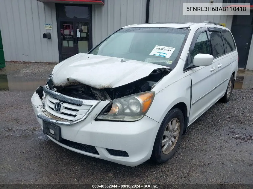 2010 Honda Odyssey Ex-L VIN: 5FNRL3H68AB110418 Lot: 40382944