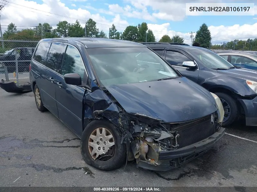 2010 Honda Odyssey Lx VIN: 5FNRL3H22AB106197 Lot: 40389236