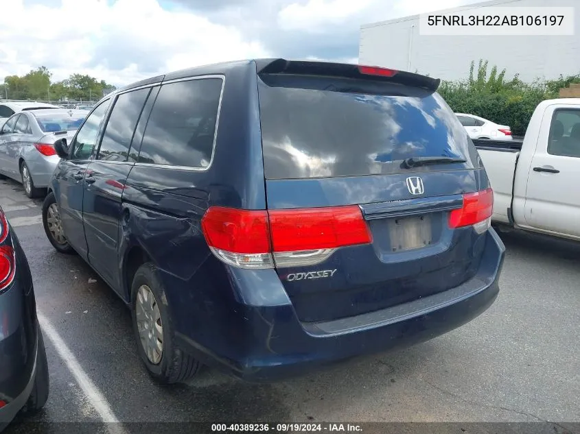 2010 Honda Odyssey Lx VIN: 5FNRL3H22AB106197 Lot: 40389236