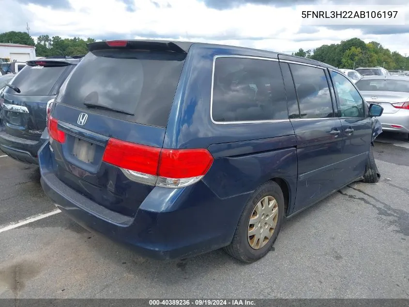 2010 Honda Odyssey Lx VIN: 5FNRL3H22AB106197 Lot: 40389236