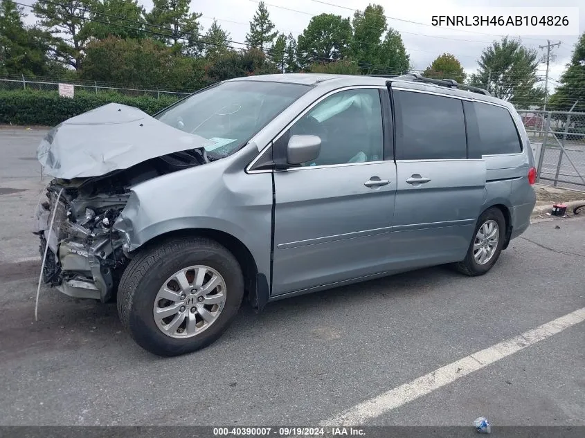 2010 Honda Odyssey Ex VIN: 5FNRL3H46AB104826 Lot: 40390007