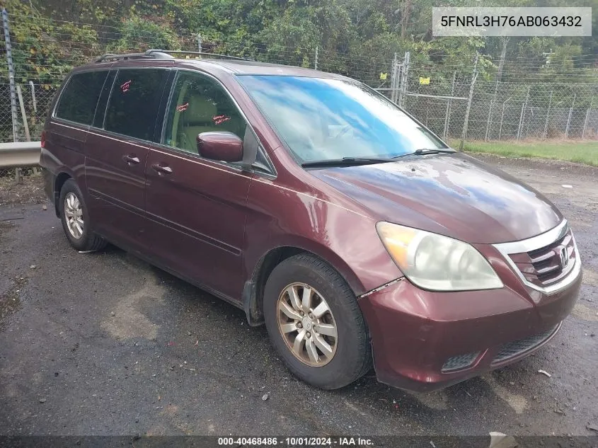 2010 Honda Odyssey Ex-L VIN: 5FNRL3H76AB063432 Lot: 40468486