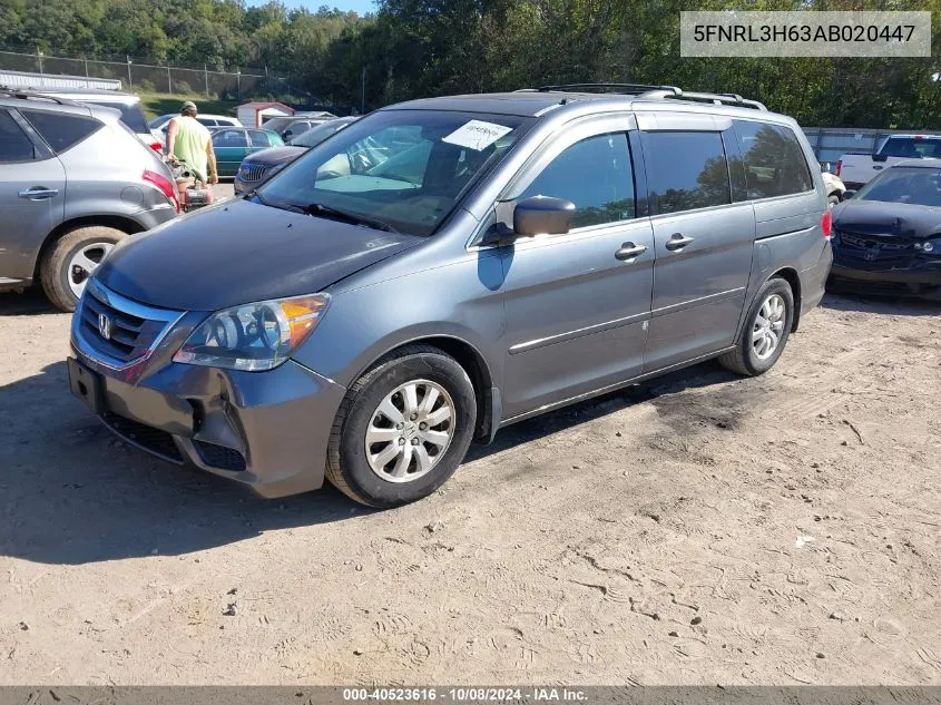 2010 Honda Odyssey Ex-L VIN: 5FNRL3H63AB020447 Lot: 40523616