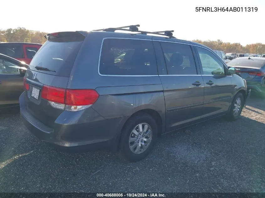 2010 Honda Odyssey Exl VIN: 5FNRL3H64AB011319 Lot: 40688005