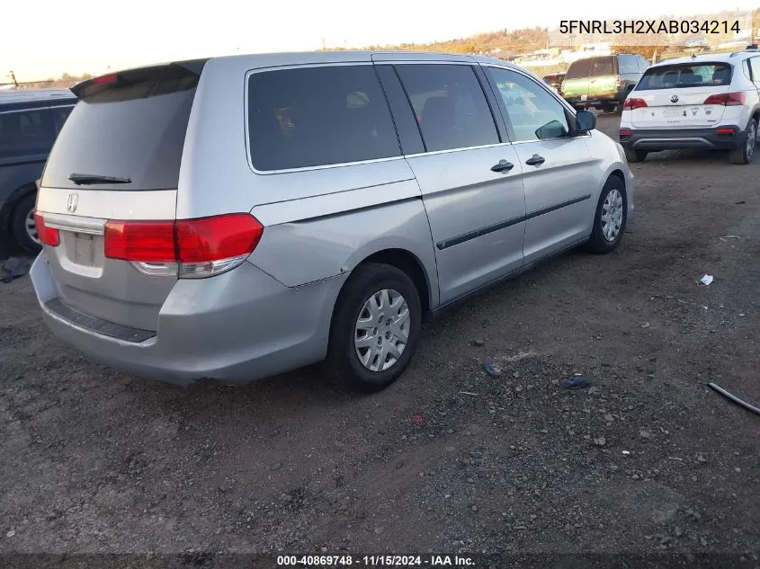 2010 Honda Odyssey Lx VIN: 5FNRL3H2XAB034214 Lot: 40869748