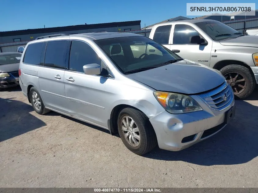 2010 Honda Odyssey Ex-L VIN: 5FNRL3H70AB067038 Lot: 40874770