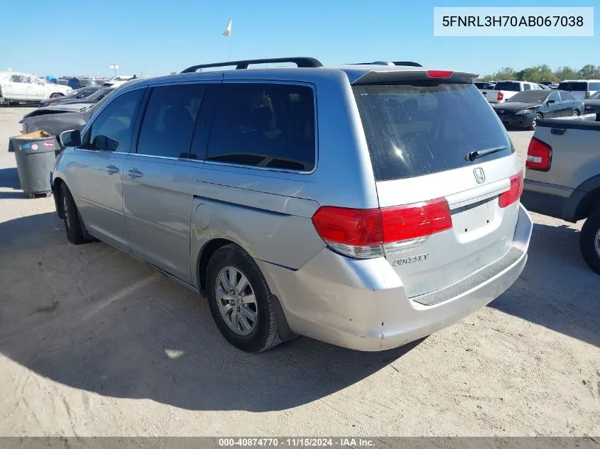 2010 Honda Odyssey Ex-L VIN: 5FNRL3H70AB067038 Lot: 40874770