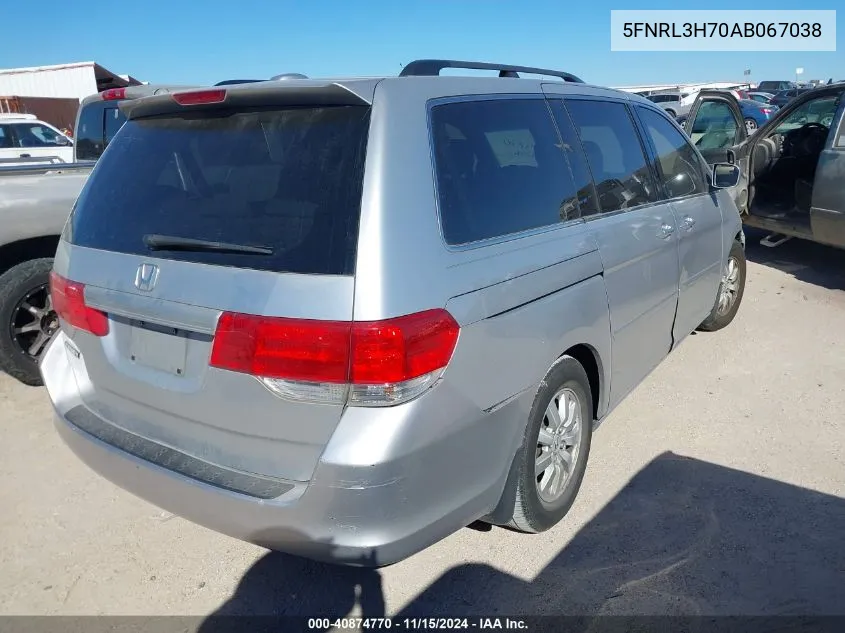 2010 Honda Odyssey Ex-L VIN: 5FNRL3H70AB067038 Lot: 40874770