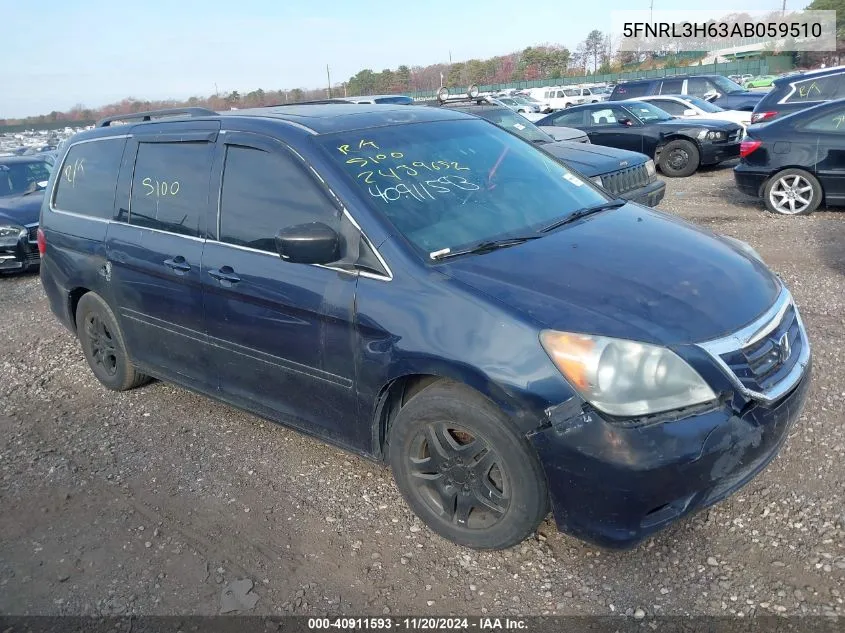 2010 Honda Odyssey Ex-L VIN: 5FNRL3H63AB059510 Lot: 40911593