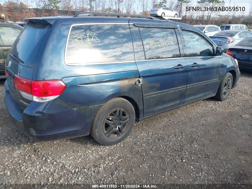 2010 Honda Odyssey Ex-L VIN: 5FNRL3H63AB059510 Lot: 40911593