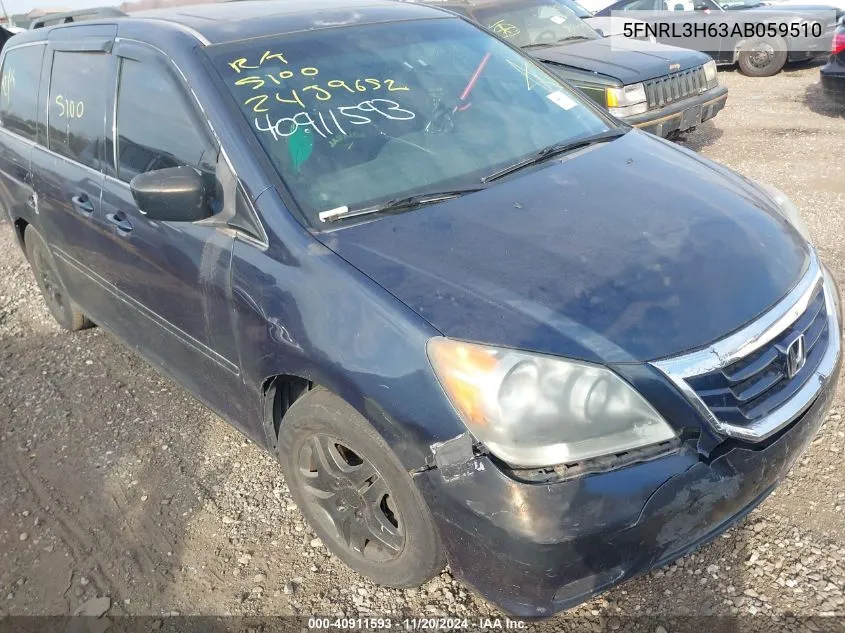 2010 Honda Odyssey Ex-L VIN: 5FNRL3H63AB059510 Lot: 40911593