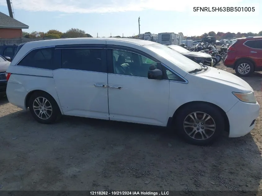 2011 Honda Odyssey Ex-L VIN: 5FNRL5H63BB501005 Lot: 12118262