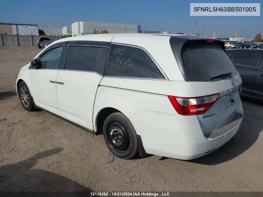 2011 Honda Odyssey Ex-L VIN: 5FNRL5H63BB501005 Lot: 12118262