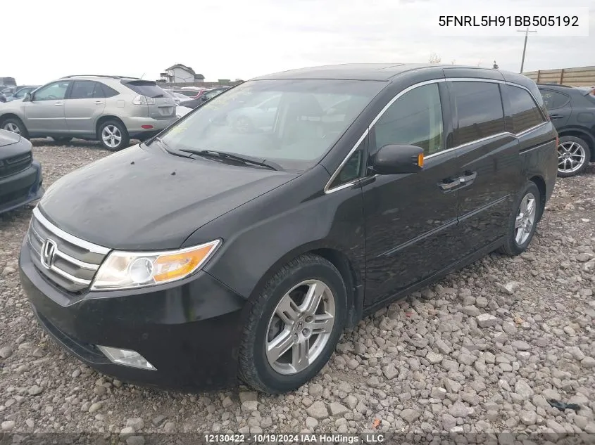 2011 Honda Odyssey Touring VIN: 5FNRL5H91BB505192 Lot: 12130422