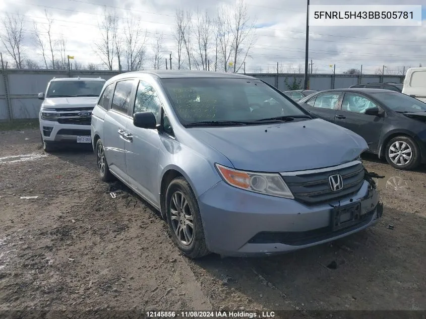 2011 Honda Odyssey VIN: 5FNRL5H43BB505781 Lot: 12145856