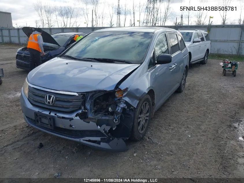 2011 Honda Odyssey VIN: 5FNRL5H43BB505781 Lot: 12145856