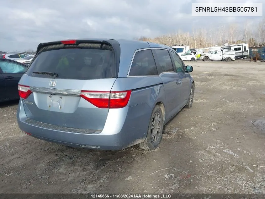 2011 Honda Odyssey VIN: 5FNRL5H43BB505781 Lot: 12145856