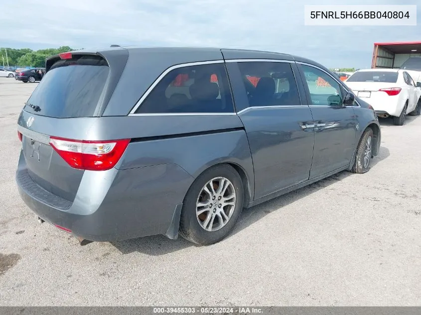 2011 Honda Odyssey Ex-L VIN: 5FNRL5H66BB040804 Lot: 39455303