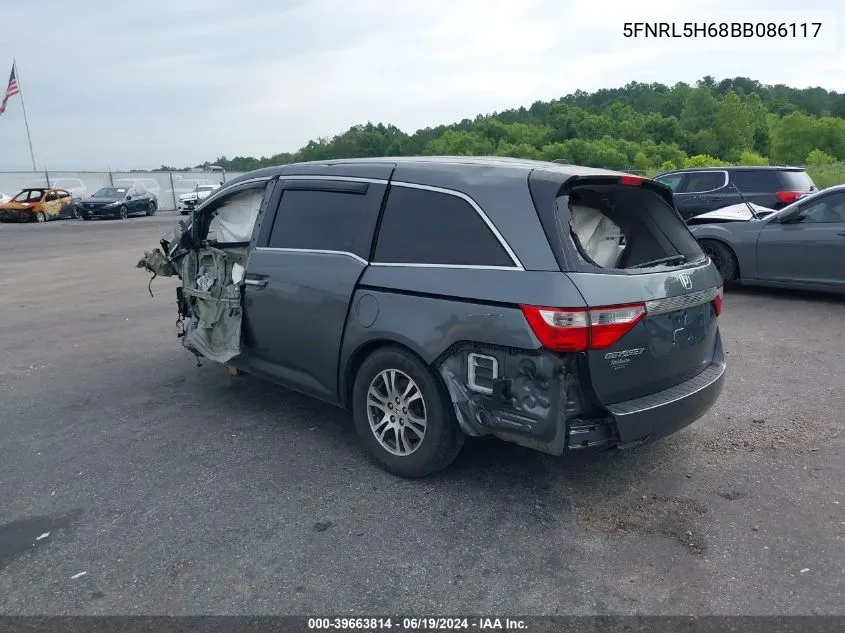 2011 Honda Odyssey Ex-L VIN: 5FNRL5H68BB086117 Lot: 39663814