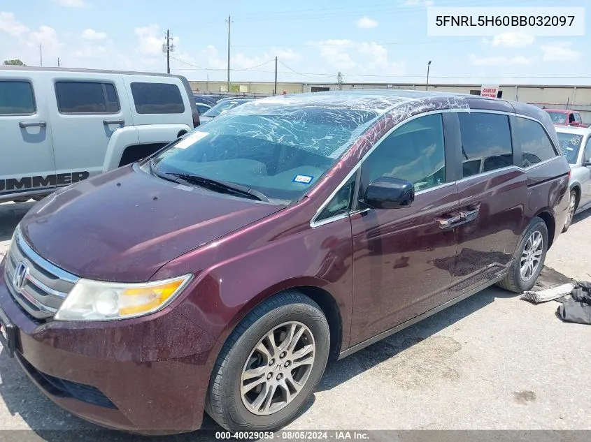 2011 Honda Odyssey Ex-L VIN: 5FNRL5H60BB032097 Lot: 40029053