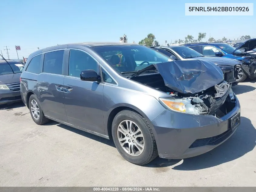 5FNRL5H62BB010926 2011 Honda Odyssey Ex-L