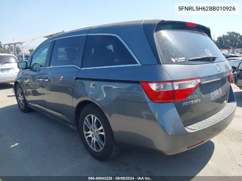 5FNRL5H62BB010926 2011 Honda Odyssey Ex-L