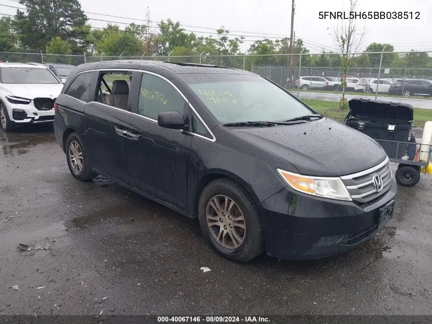 5FNRL5H65BB038512 2011 Honda Odyssey Ex-L