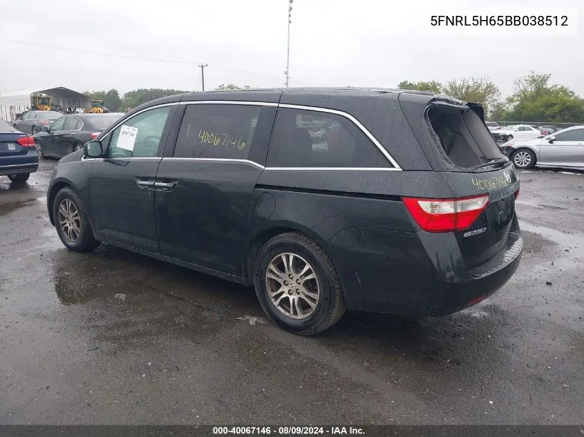 2011 Honda Odyssey Ex-L VIN: 5FNRL5H65BB038512 Lot: 40067146