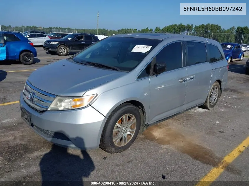 2011 Honda Odyssey Ex-L VIN: 5FNRL5H60BB097242 Lot: 40208418