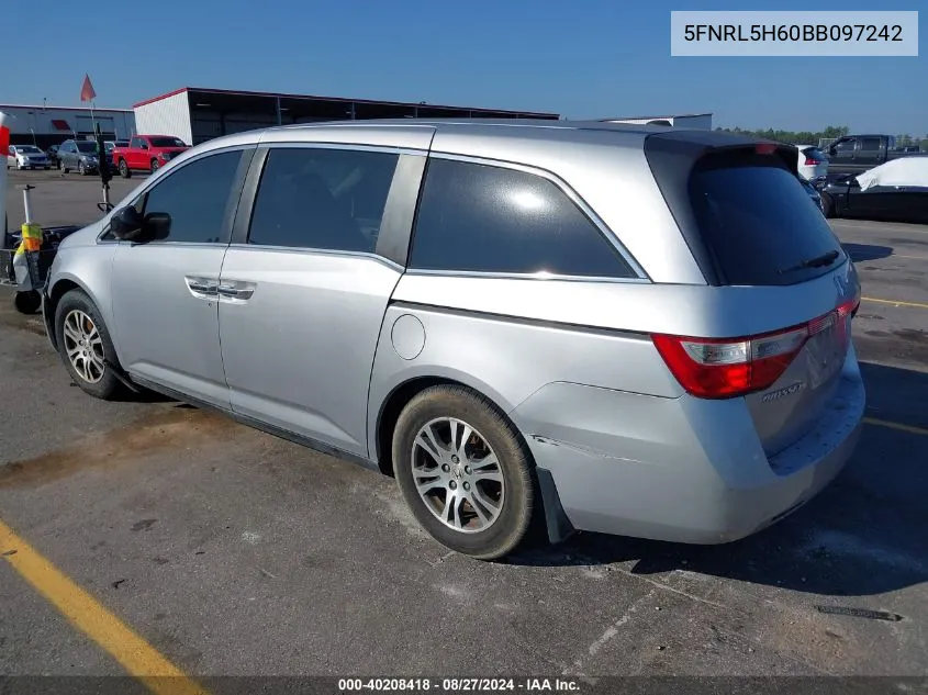 2011 Honda Odyssey Ex-L VIN: 5FNRL5H60BB097242 Lot: 40208418