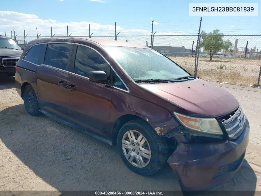 2011 Honda Odyssey Lx VIN: 5FNRL5H23BB081839 Lot: 40288456