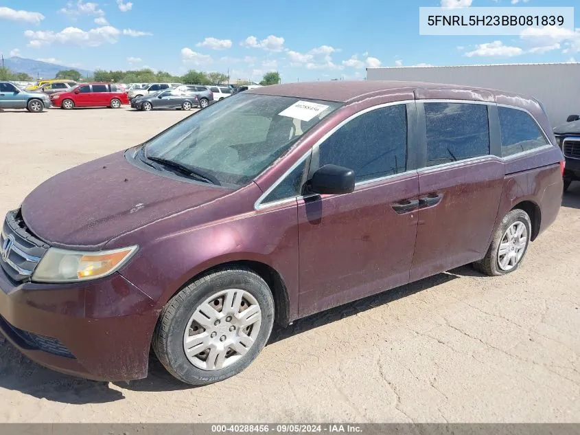 2011 Honda Odyssey Lx VIN: 5FNRL5H23BB081839 Lot: 40288456