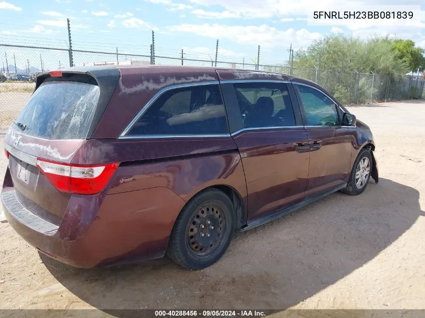 2011 Honda Odyssey Lx VIN: 5FNRL5H23BB081839 Lot: 40288456