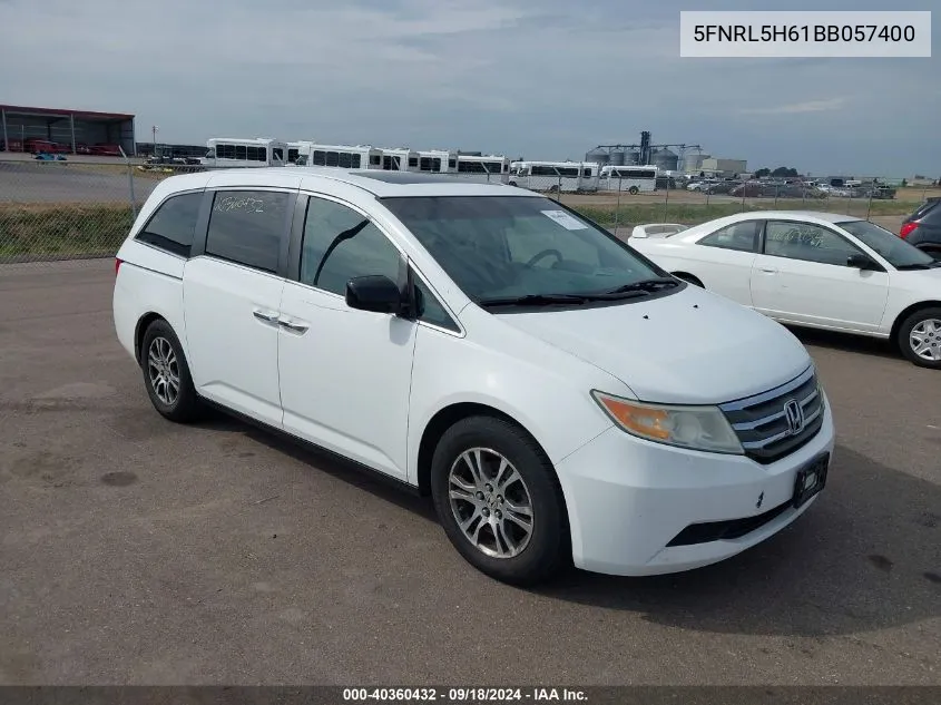 2011 Honda Odyssey Exl VIN: 5FNRL5H61BB057400 Lot: 40360432