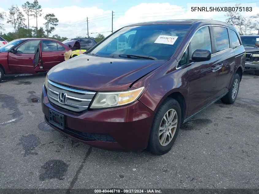 2011 Honda Odyssey Ex-L VIN: 5FNRL5H6XBB075183 Lot: 40446718