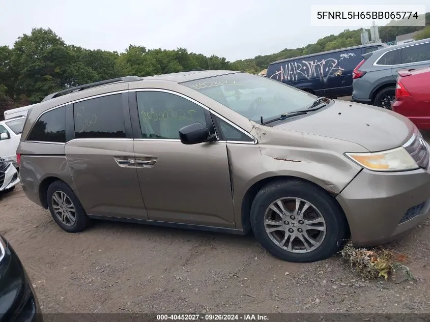 2011 Honda Odyssey Ex-L VIN: 5FNRL5H65BB065774 Lot: 40452027