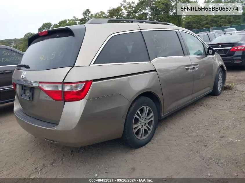 2011 Honda Odyssey Ex-L VIN: 5FNRL5H65BB065774 Lot: 40452027