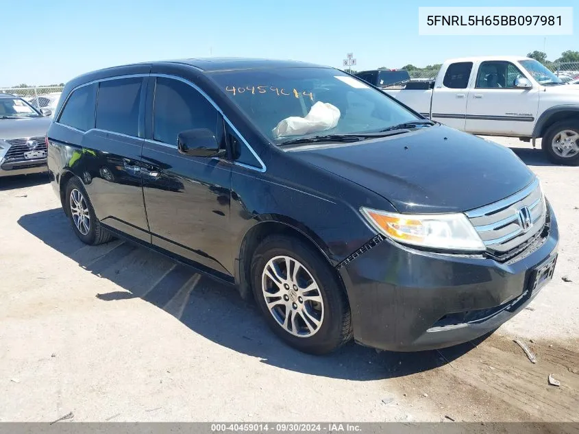 2011 Honda Odyssey Exl VIN: 5FNRL5H65BB097981 Lot: 40459014