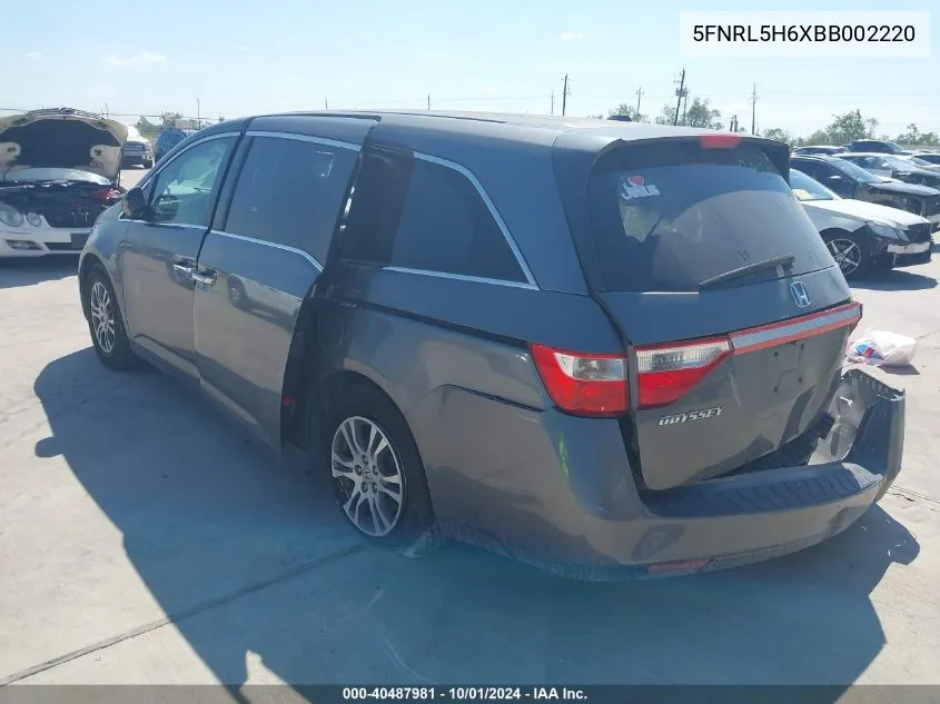 2011 Honda Odyssey Ex-L VIN: 5FNRL5H6XBB002220 Lot: 40487981