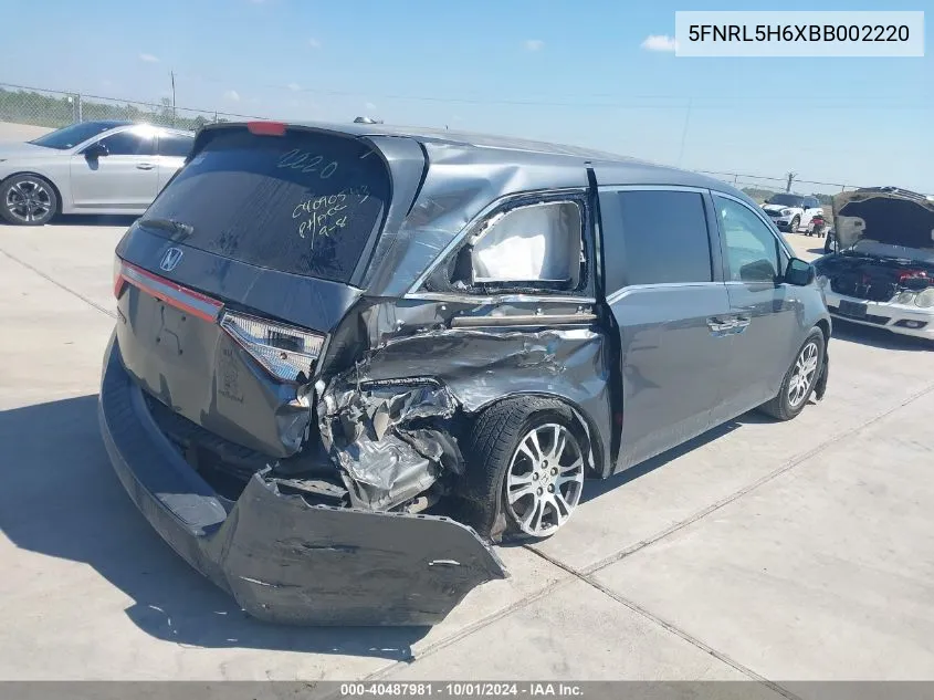 2011 Honda Odyssey Ex-L VIN: 5FNRL5H6XBB002220 Lot: 40487981