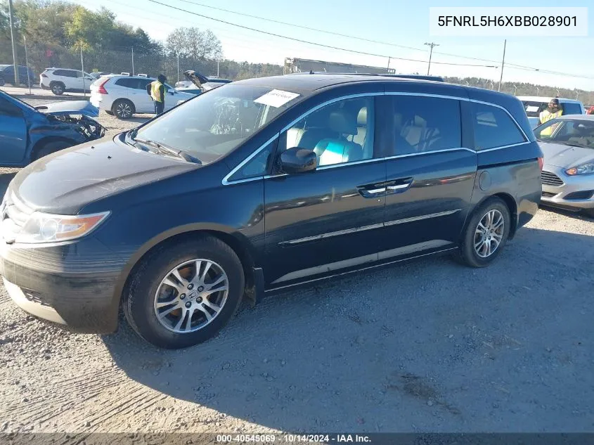 2011 Honda Odyssey Ex-L VIN: 5FNRL5H6XBB028901 Lot: 40545069