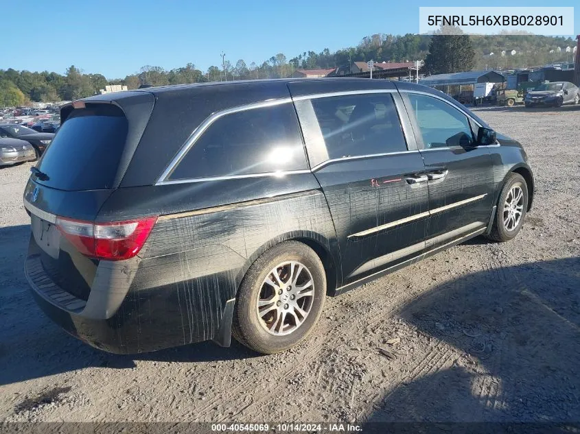 2011 Honda Odyssey Ex-L VIN: 5FNRL5H6XBB028901 Lot: 40545069